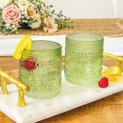 Kate Aspen - 10 oz. Textured Beaded Sage Green Old Fashion Drinking Glasses (Set of 6)