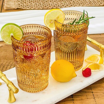 Kate Aspen - 13 oz. Vintage Textured Amber Drinking Glasses (Set of 6)