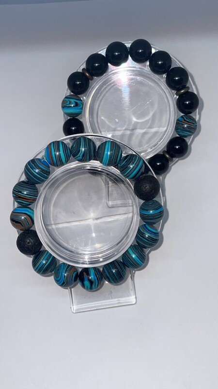 Blue Malachite Bracelet Set of 2