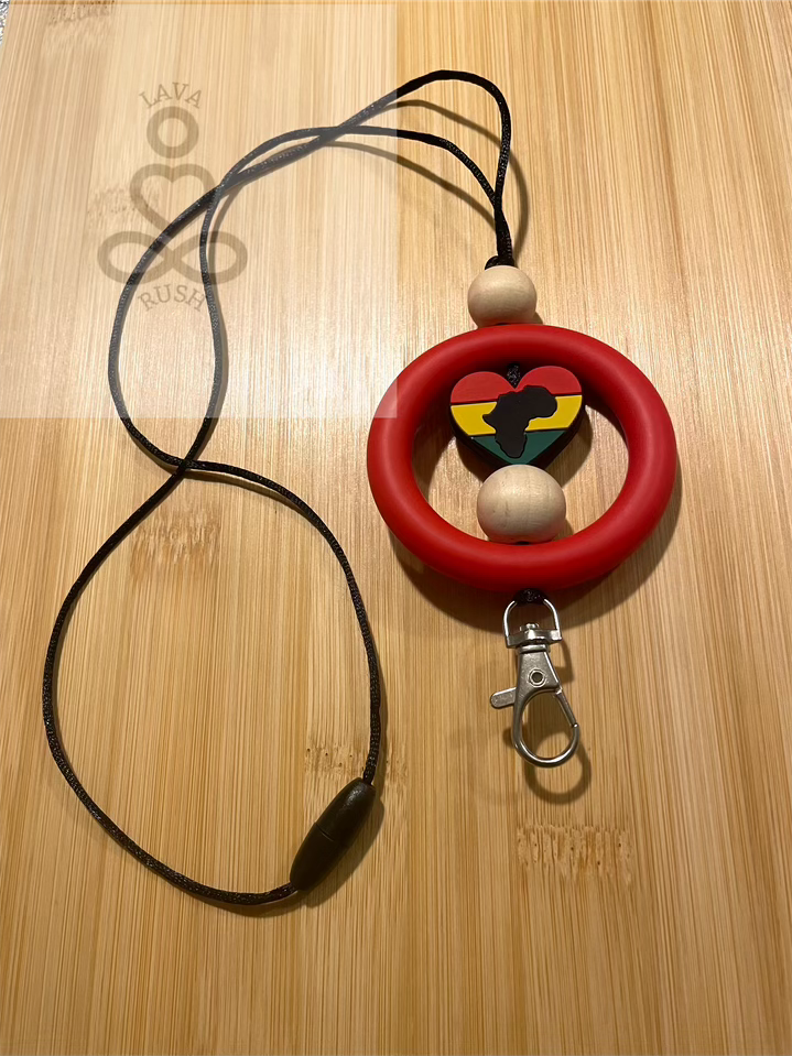 Red Yellow Green Flag Africa Heart Diffuser Lanyard (Red)