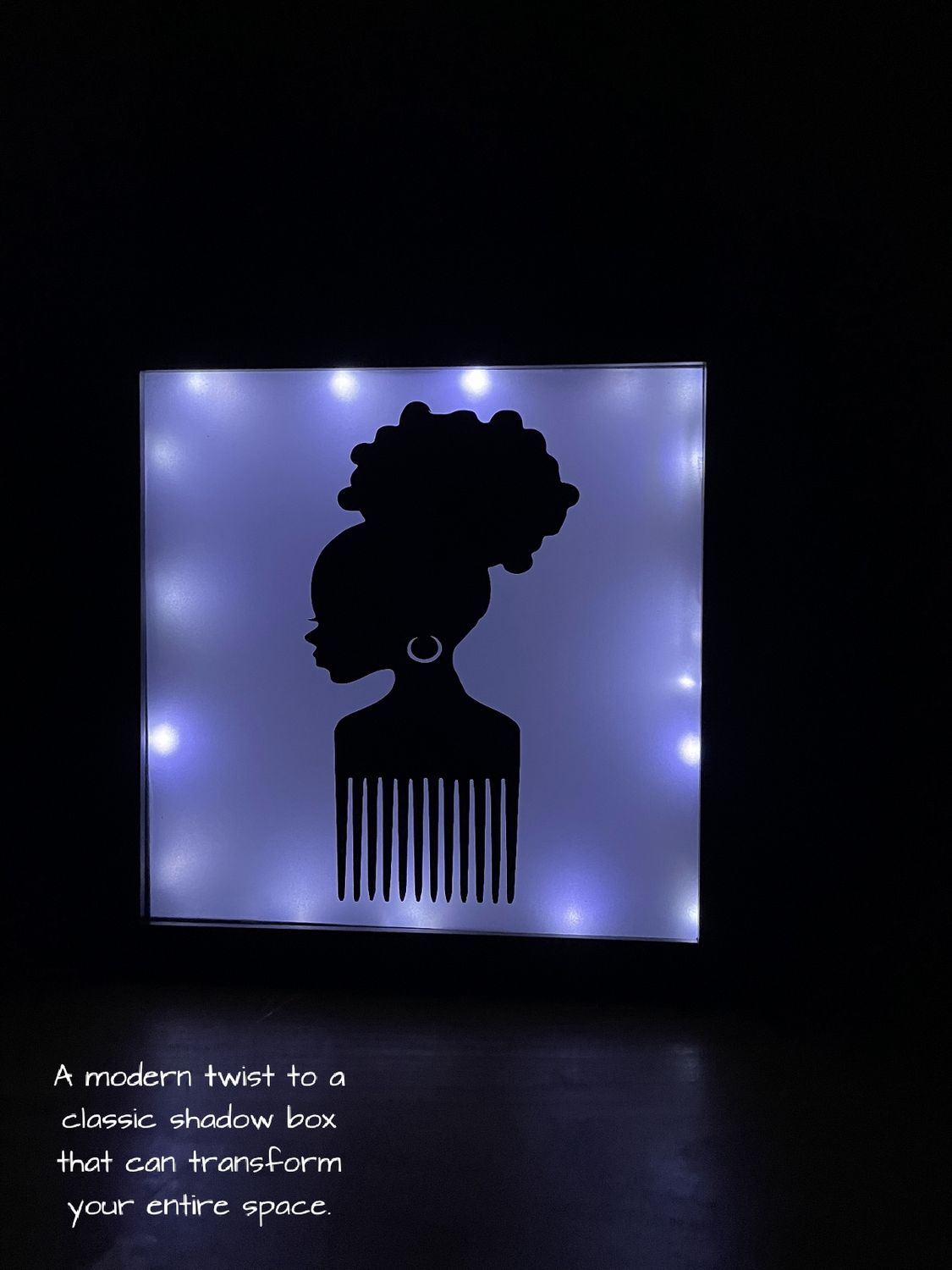 Afro Hair Comb Shadow Box w/lightsy *discontinued clearance item