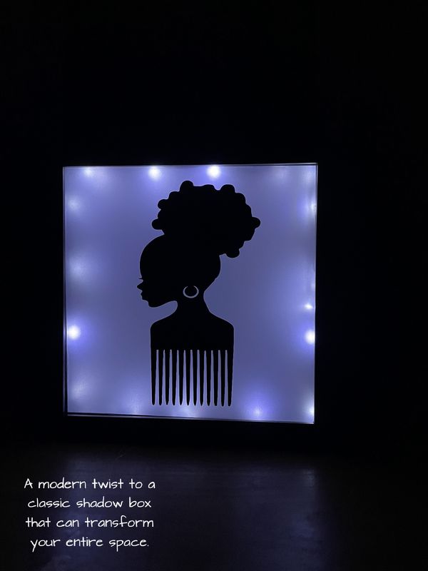 Afro Hair Comb Shadow Box w/lightsy *discontinued clearance item