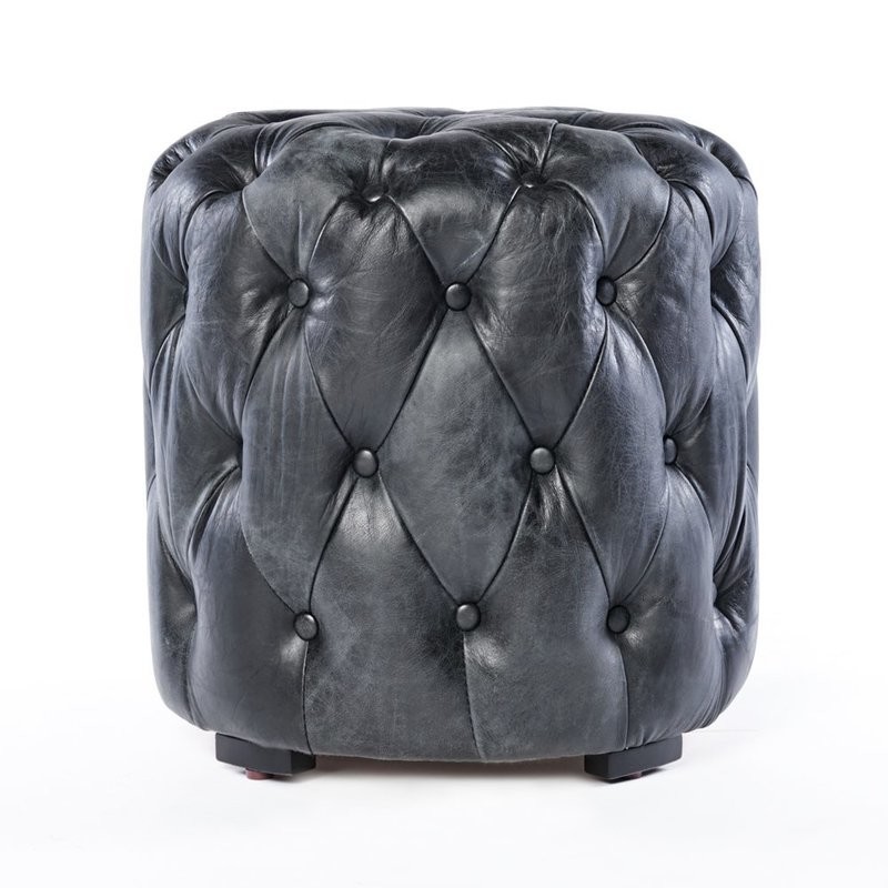 Vintage Chesterfield Leder Fusshocker in Schwarz Vintage Chesterfield Leder Fusshocker in Schwarz