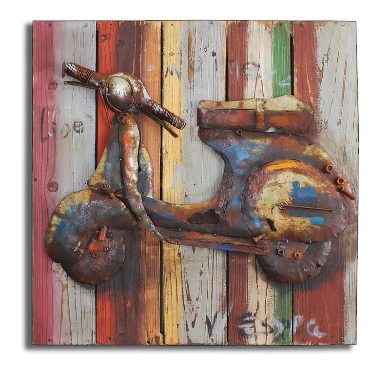 3D Holzbild Vespa Metallbild Motorroller 80x80x5cm