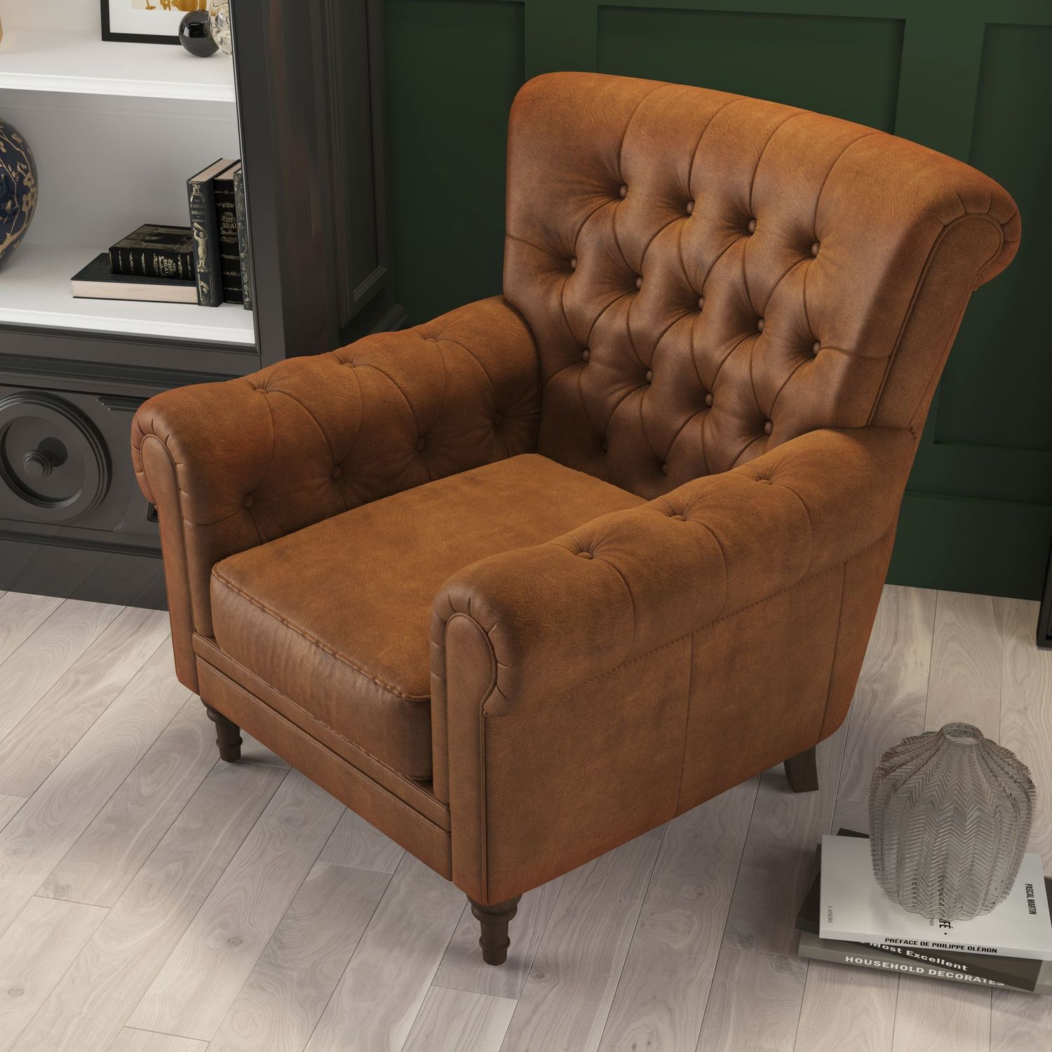 Chesterfield Ledersessel Braun Vintage Ohrensessel