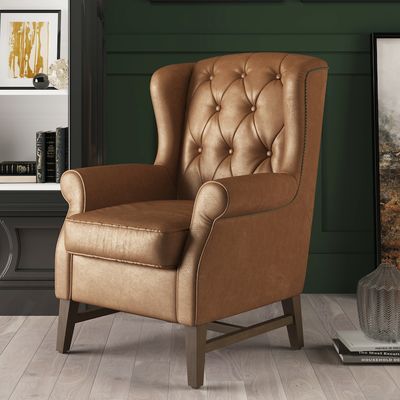 Chesterfield Ledersessel in Braun Vintage Ohrensessel