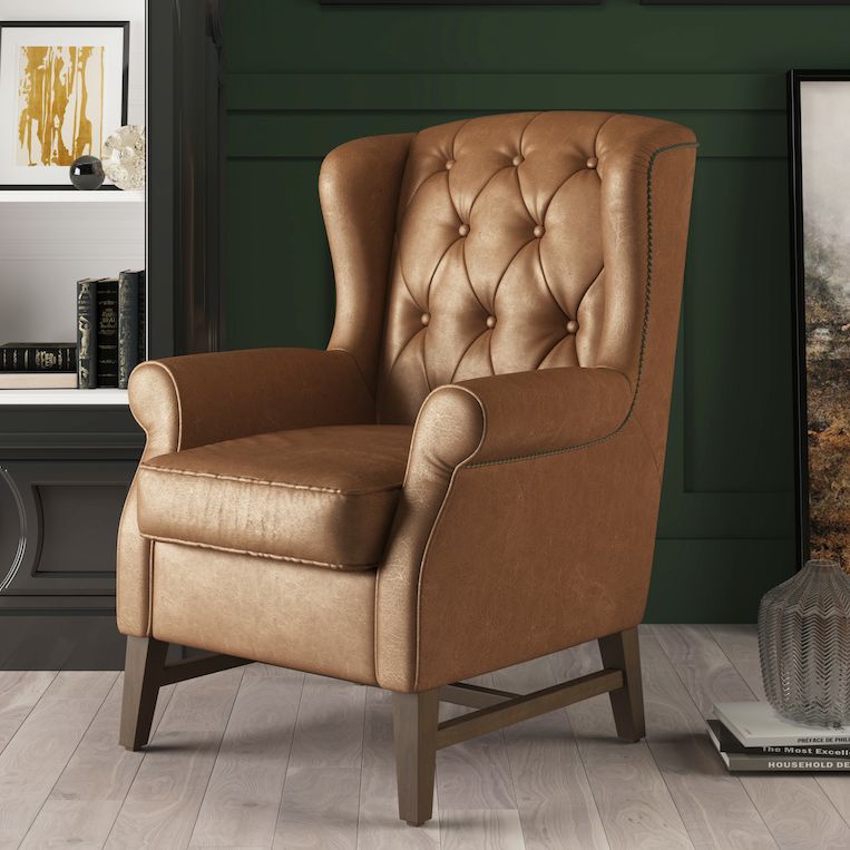 Chesterfield Ledersessel in Braun Vintage Ohrensessel