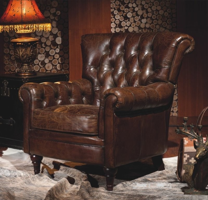 Vintage Chesterfield Ledersessel Braun Ohrensessel