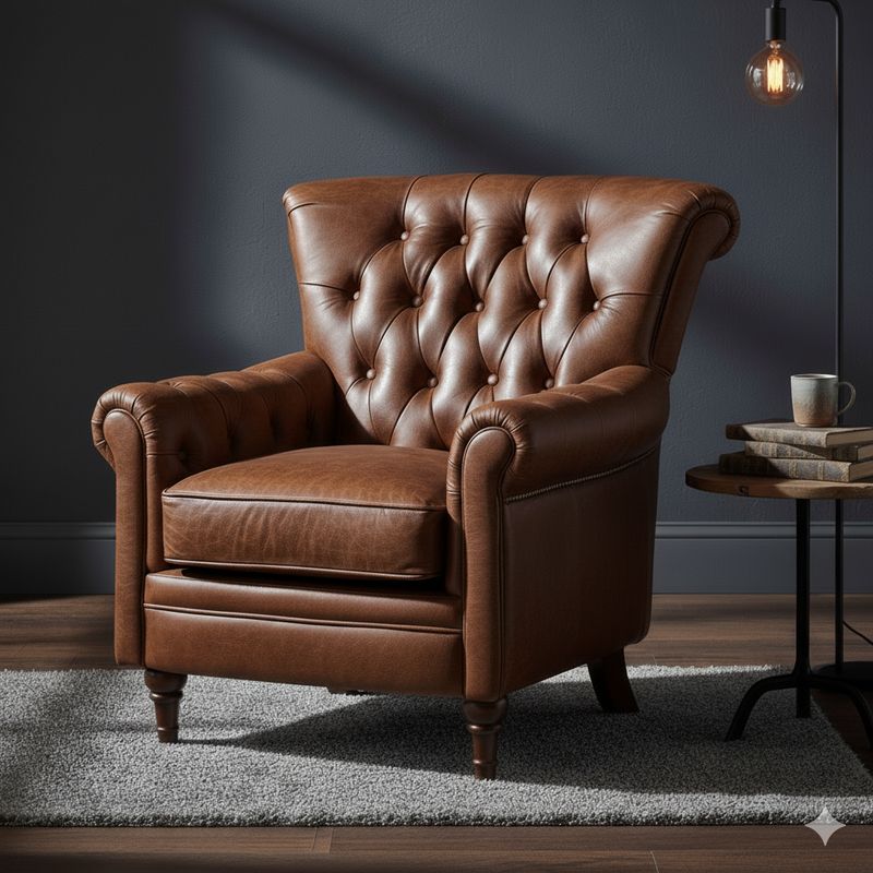 Chesterfield Ledersessel Braun Vintage Ohrensessel