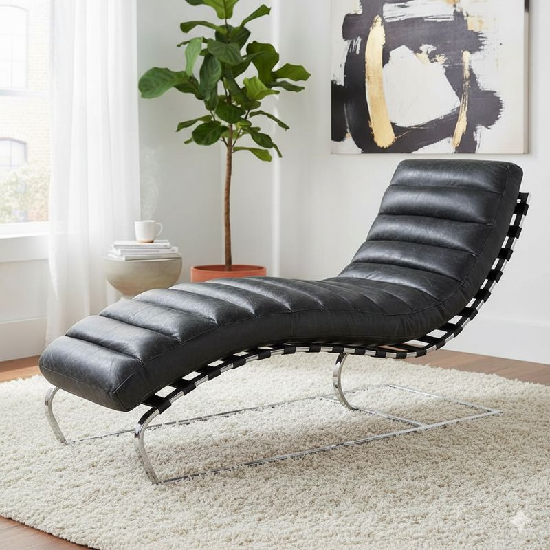 Vintage Leder Relaxliege Schwarz  - Design Liege