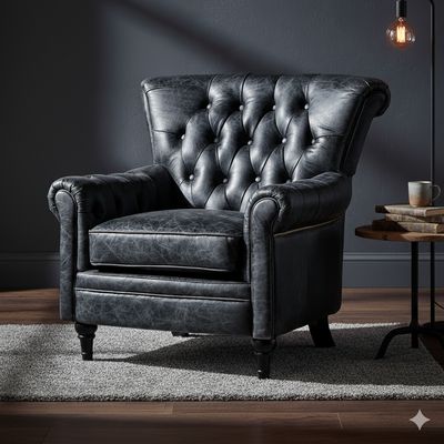 Chesterfield Ledersessel Schwarz Vintage Sessel