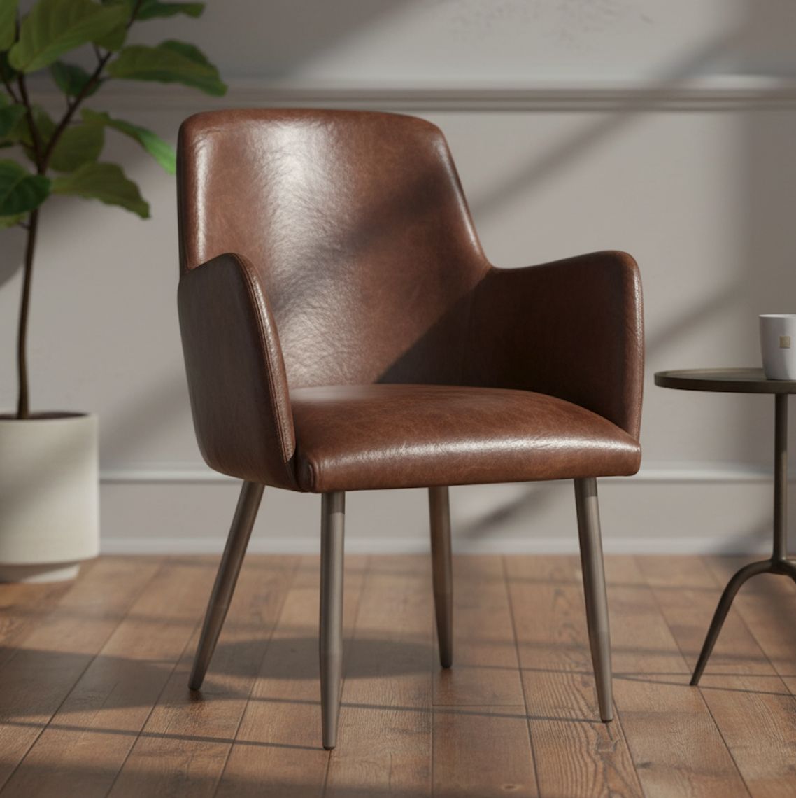 Esszimmerstuhl Echtleder Vintage Braun | Design Stuhl Retro