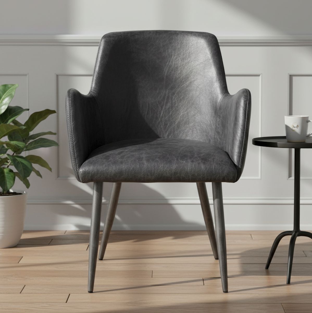 Esszimmerstuhl Echtleder Vintage Schwarz | Design Stuhl Retro