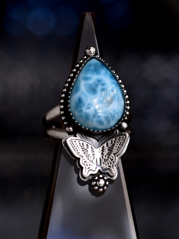 Larimar Butterly Ring or Necklace | MTO