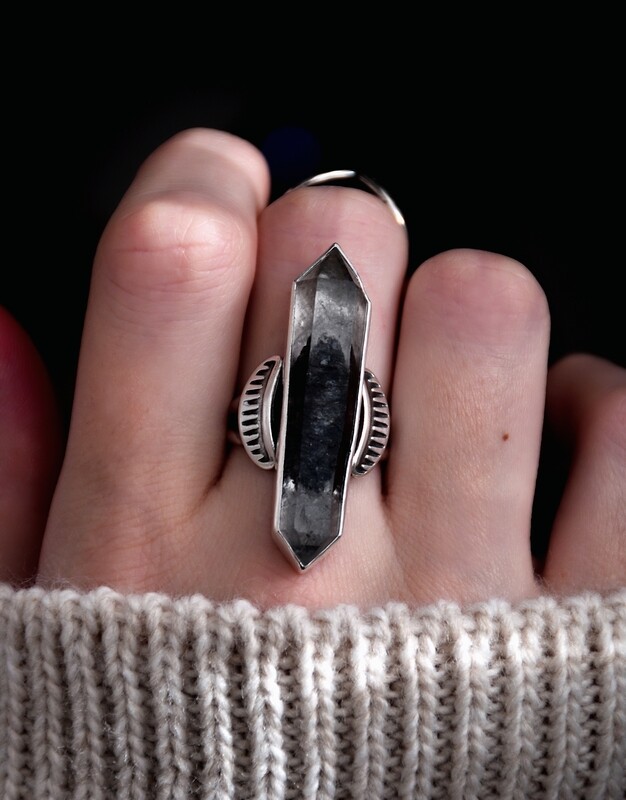 Tibetan Black Phantom Quartz Ring | US 8.75 - 9