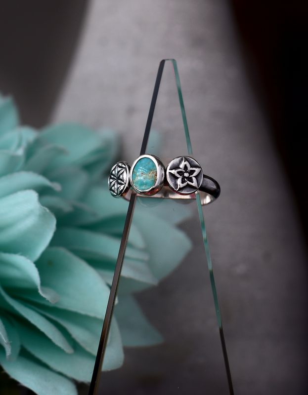 Turquoise Flower of Life Ring | US 6