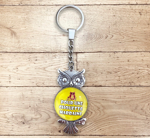 Porte-clefs cabochon pour une chouette marraine, Choix des couleurs: Jaune