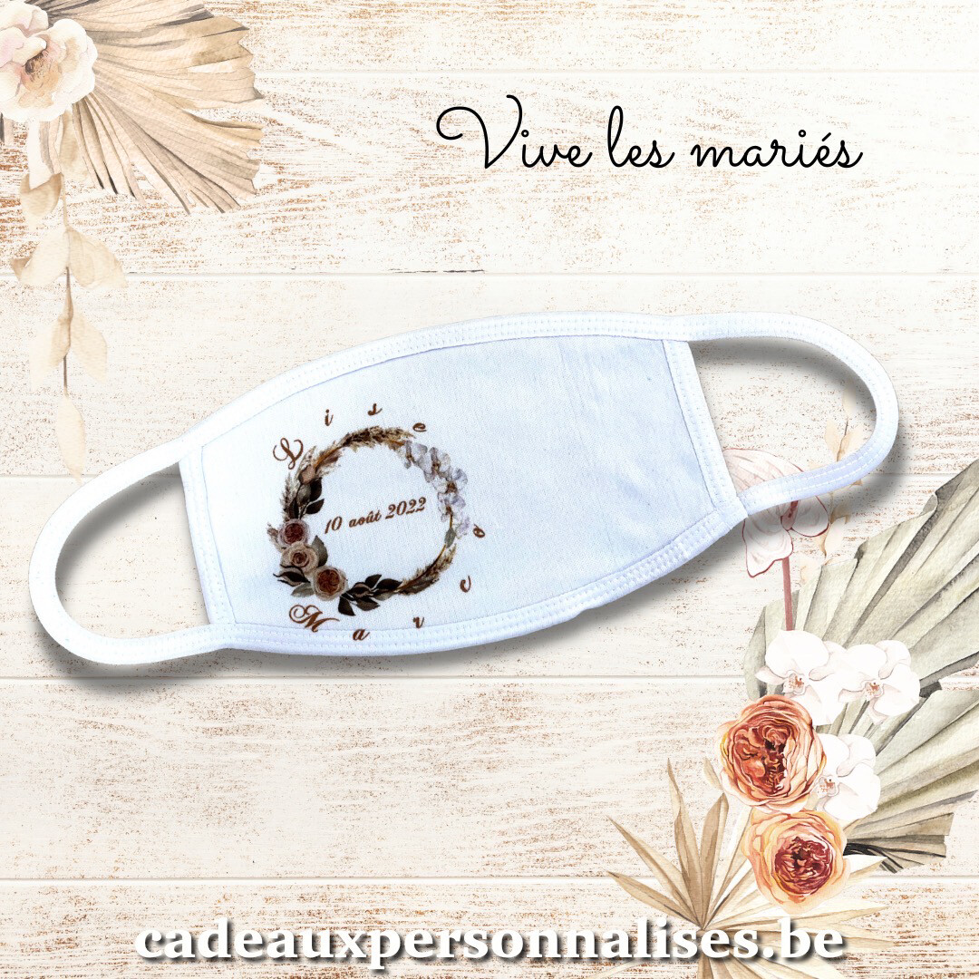 Masque de protection pour les mariés, Taille: S 13,5 x 7,5 cm, Choisissez votre thème: Forme ronde, Voulez-vous une boîte cadeau personnalisé comme le masque: Oui