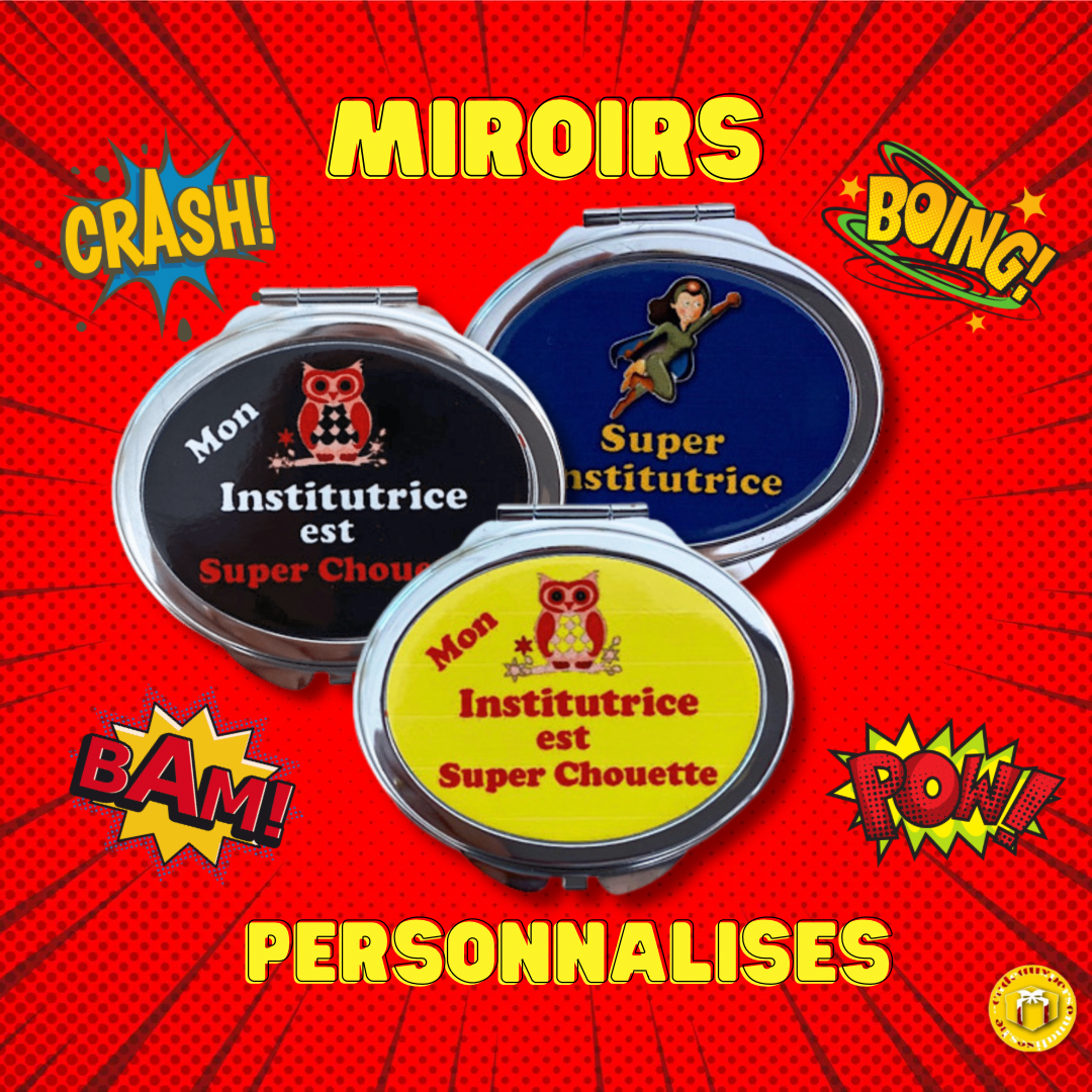 Miroir de poche personnalisé institutrice super chouette