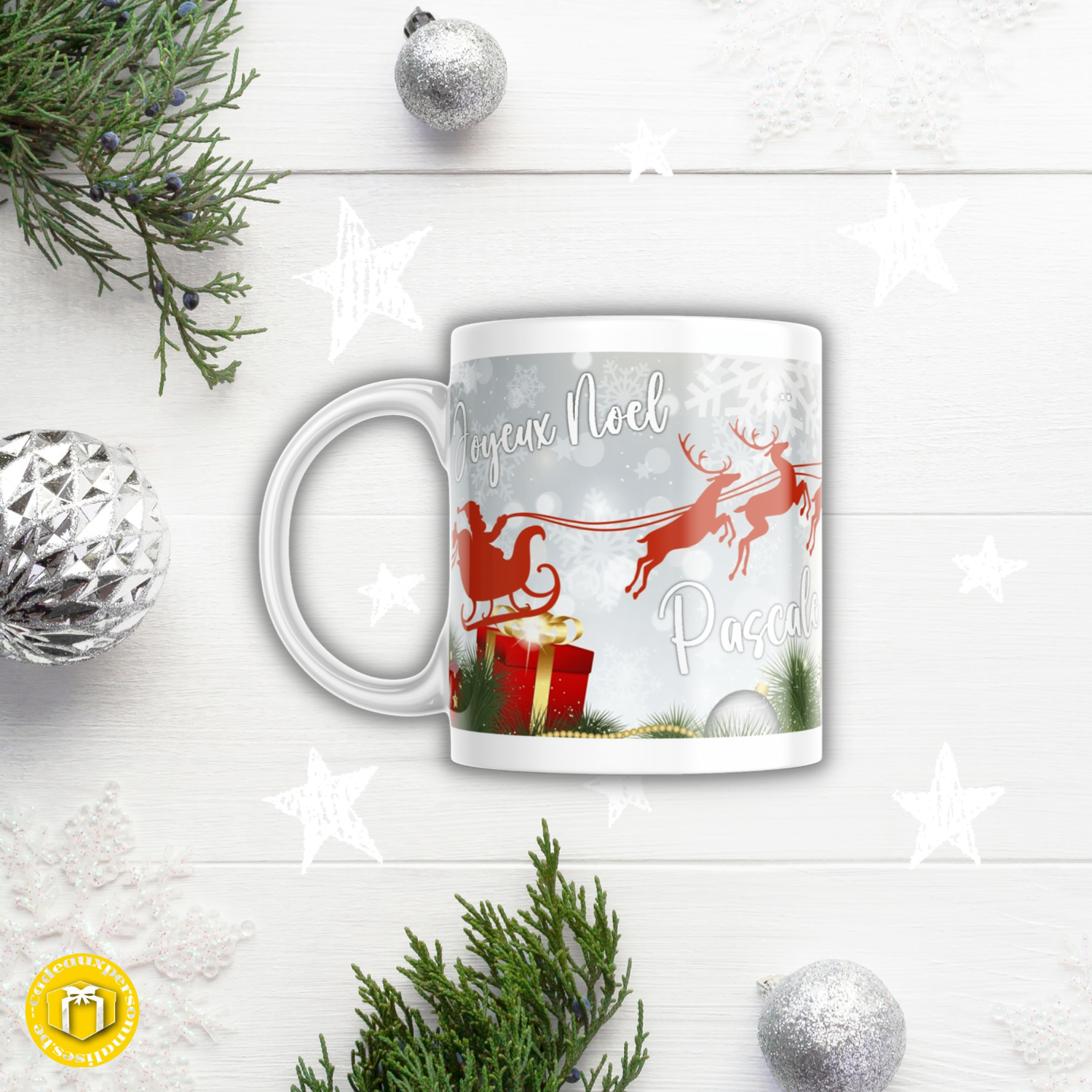 Mug joyeux Noël modèle rennes avec un prénom