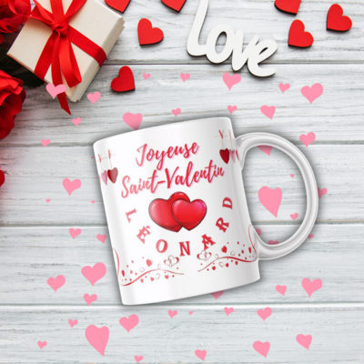 Mug personnalisé Joyeuse Saint-Valentin avec prénom