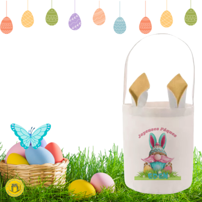 Panier de Pâques oreilles de lapin personnalisé gnome 