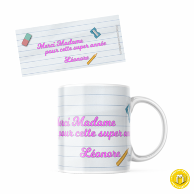 Mug personnalisé merci madame - cahier