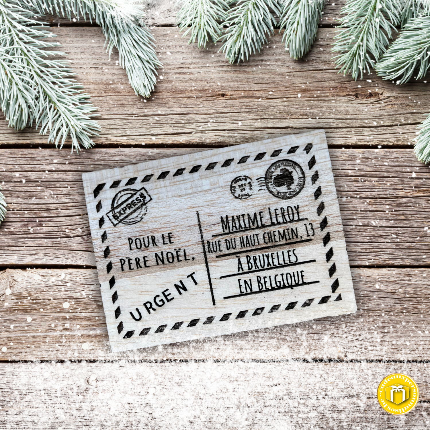 Carte postale en bois personnalisée pour le père Noël