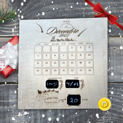 Pour les enfants nous avons réalisé un calendrier spécialement pour le mois de décembre pour décompter les jours jusque la venue du père Noël. Notre calendrier est effaçable. Vous pouvez inscrire les jours, la date et le nombre de jours restants.