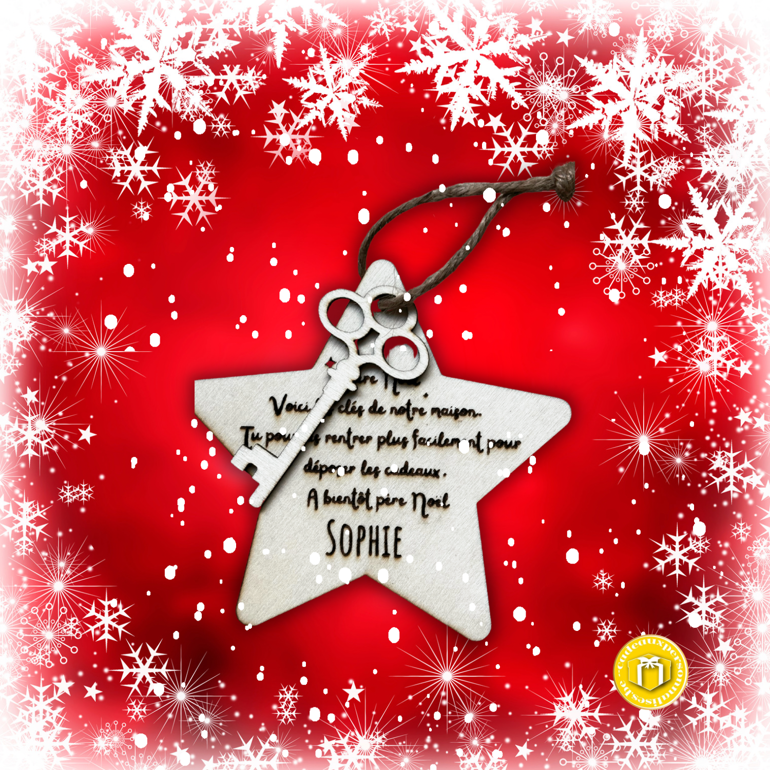 Une clé magique pour le père Noël pour tous les enfants qui n&#39;ont pas de cheminée. Le père Noël nous a demandé de les graver en inscrivant le prénom de l&#39;enfant pour qu&#39;il puisse vite arriver chez vous.