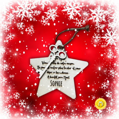 Une clé magique pour le père Noël pour tous les enfants qui n&#39;ont pas de cheminée. Le père Noël nous a demandé de les graver en inscrivant le prénom de l&#39;enfant pour qu&#39;il puisse vite arriver chez vous.