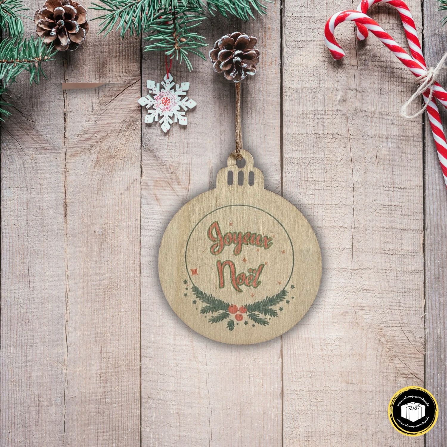 Boule de Noël en bois joyeux Noël