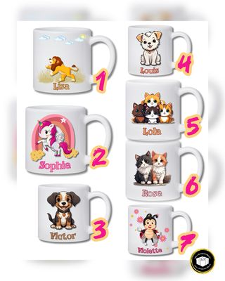 Tasse enfant personnalisée en plastic avec prénom - animaux