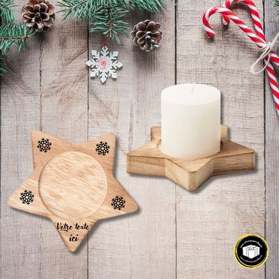 Bougie avec support étoilé en bois personnalisable