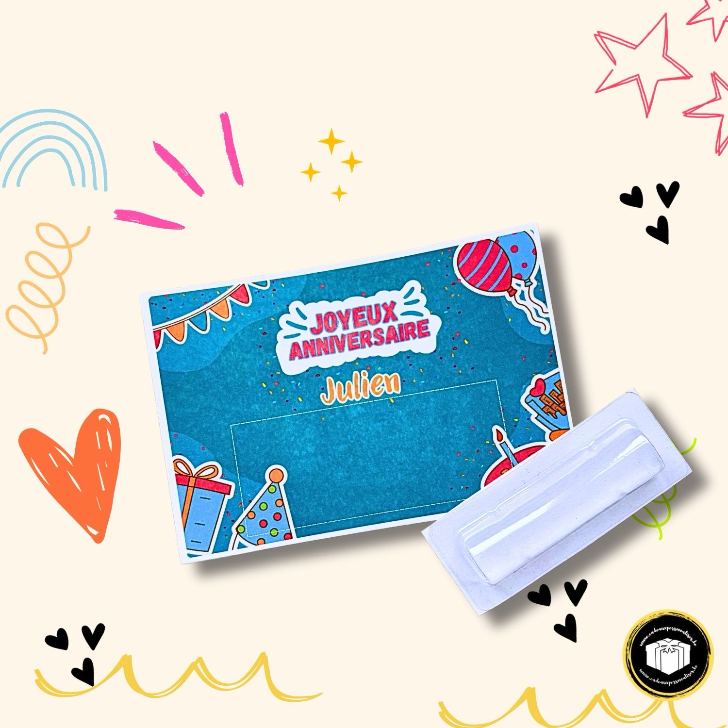Support billet personnalisé avec capsule pour anniversaire