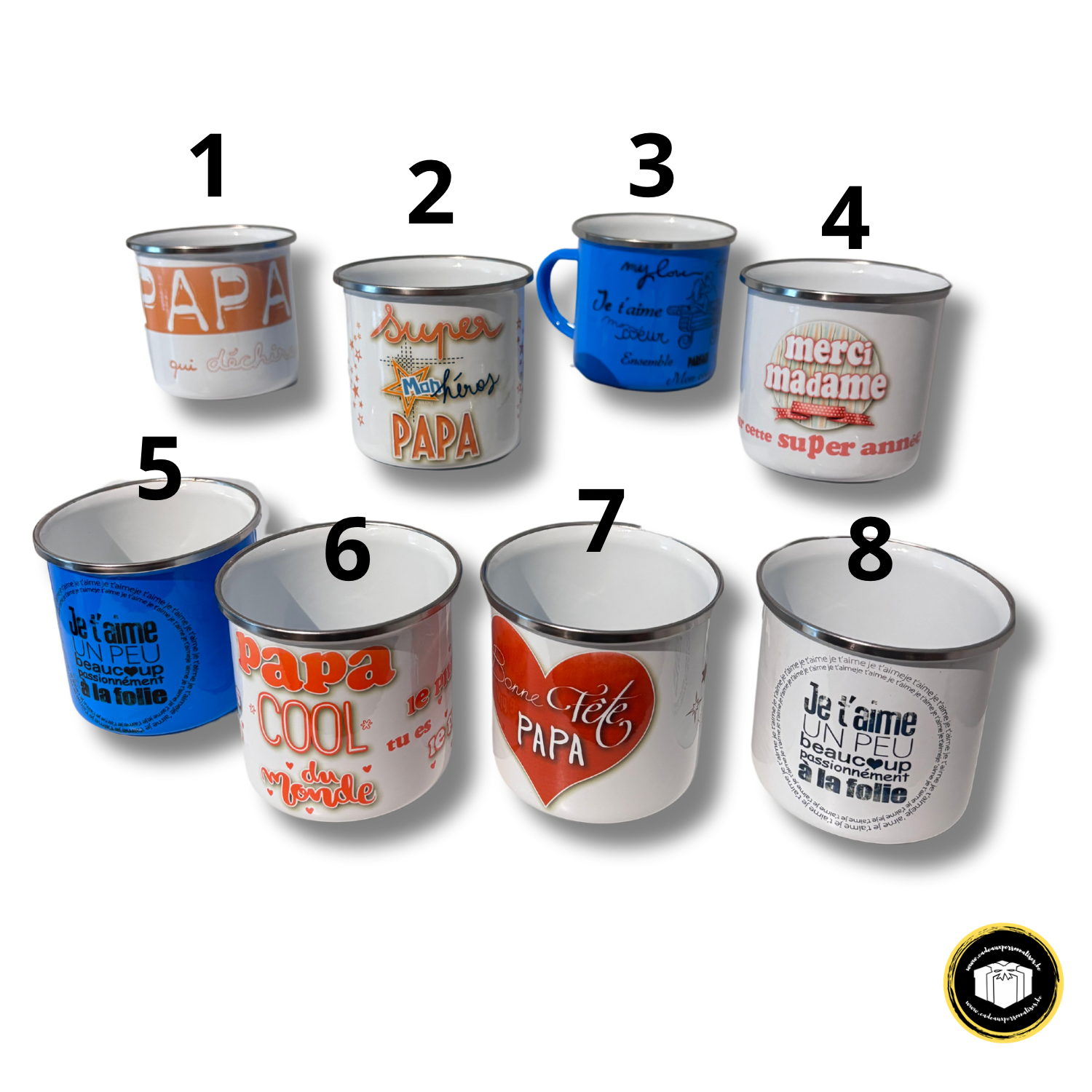 Mugs émaillés de démonstration