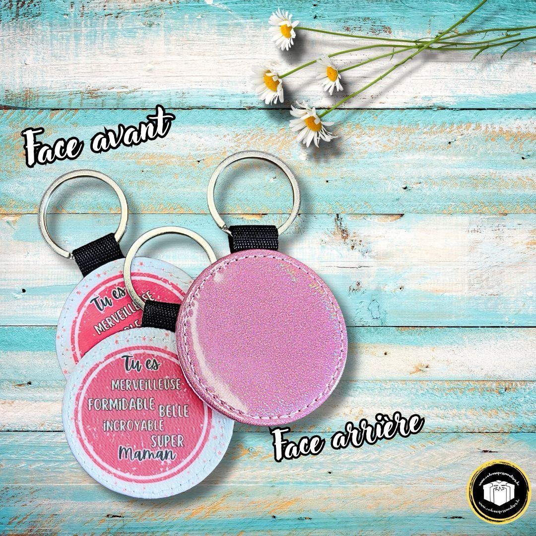 Porte-clés rose pailleté super maman