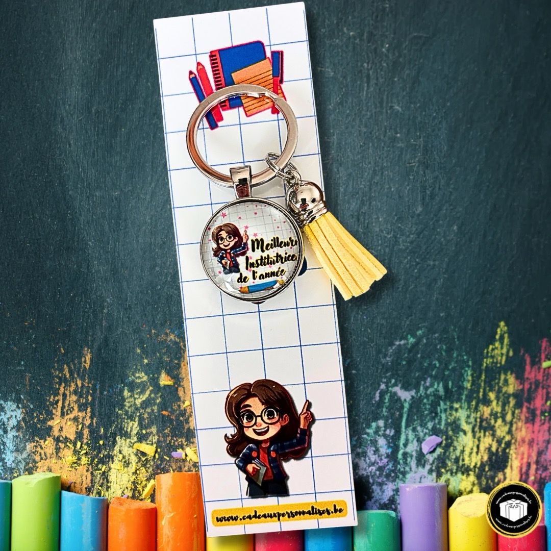 Porte-clés cabochon meilleure institutrice