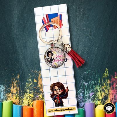 Porte-clés cabochon super institutrice
