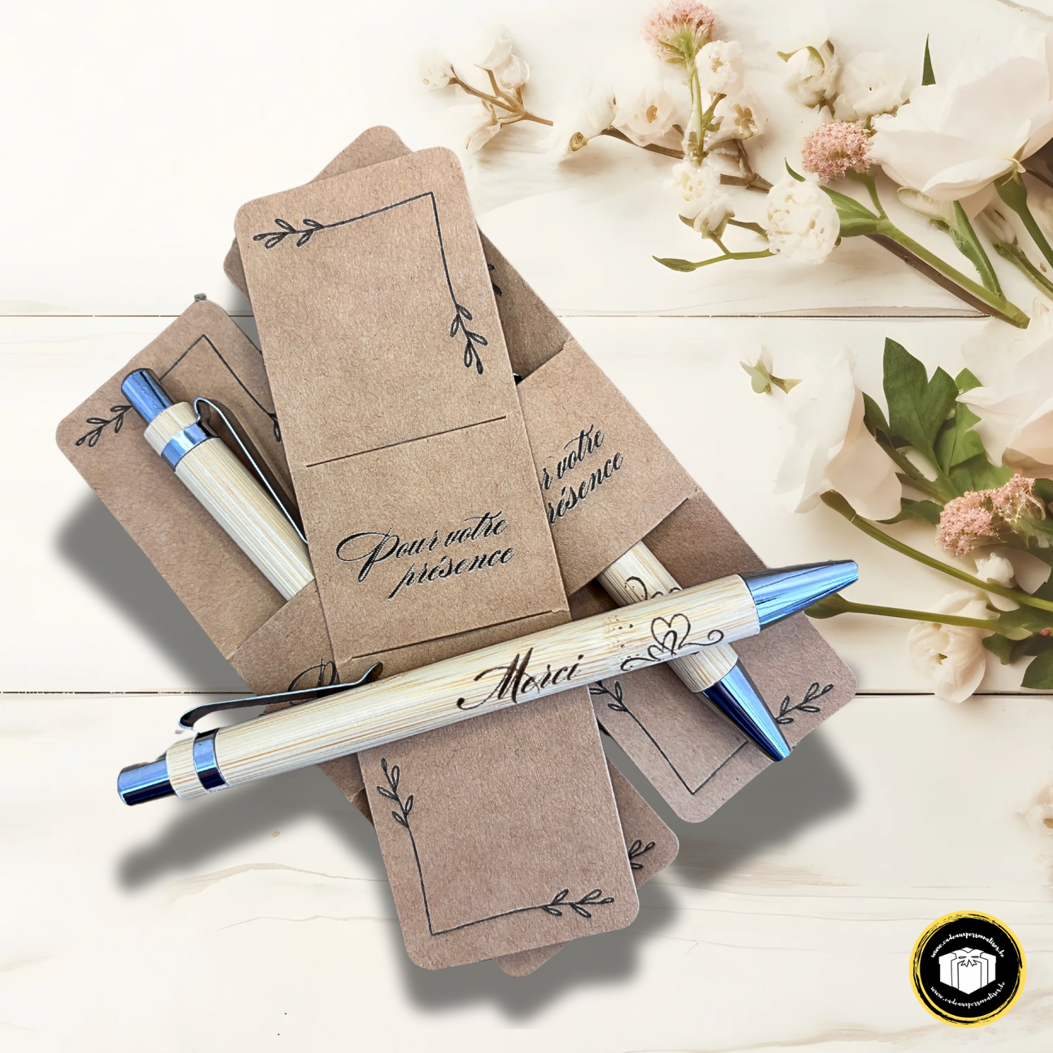 Stylo bambou merci pour mariage