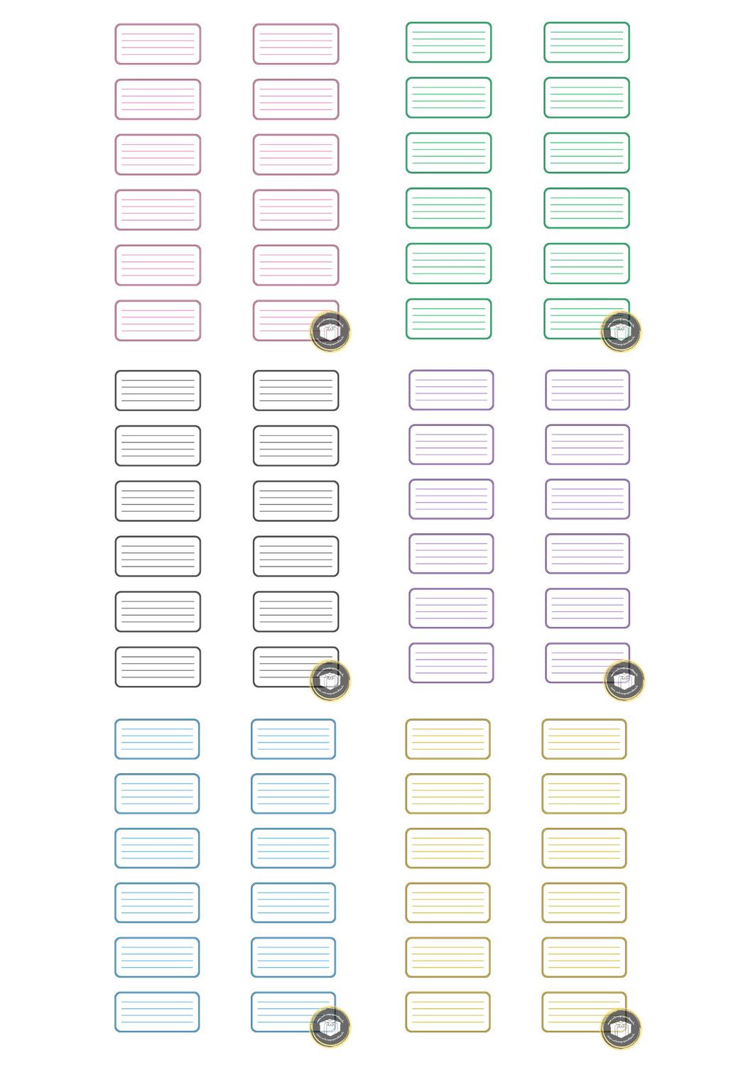 Etiquette écrivable pour cahier de différentes couleurs. Autocollantes et imperméables.