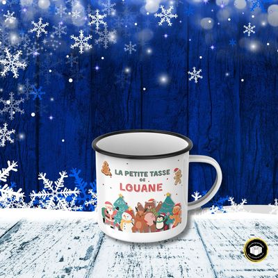 Tasse pour enfant émaillée sur le thème de Noël à personnaliser 