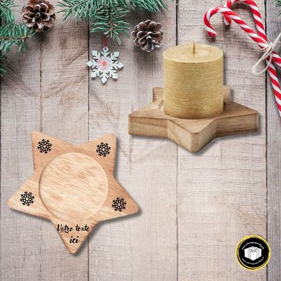 Bougie avec support étoilé en bois personnalisable