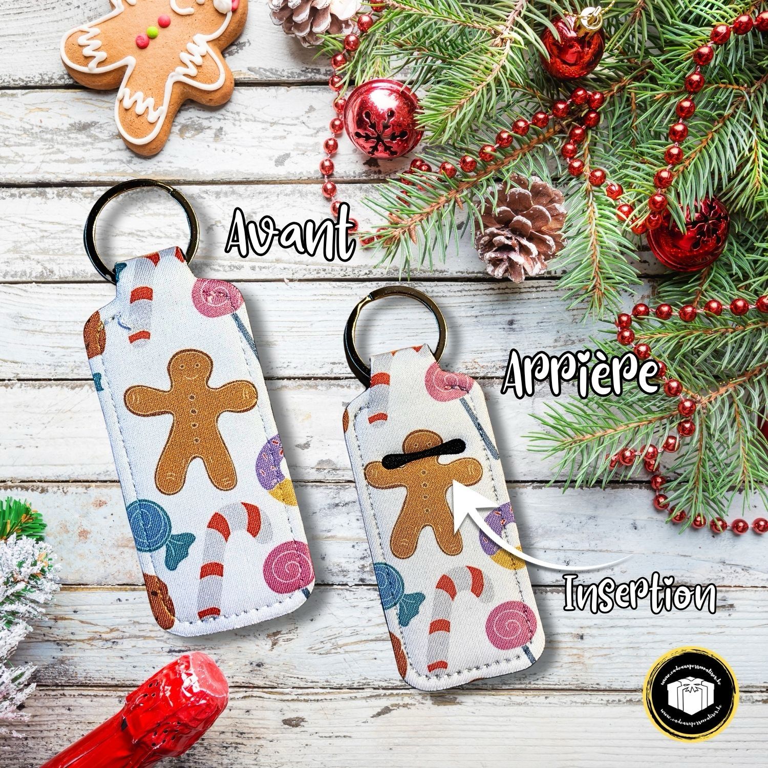 Porte-clés étui rouge à lèvres thème Noël