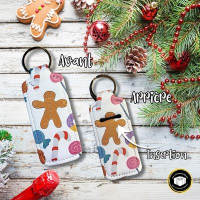 Porte-clés étui rouge à lèvres thème Noël
