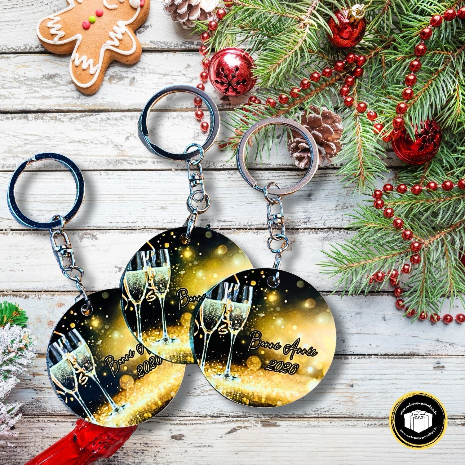 Porte-clés double face en métal – Bonne Année