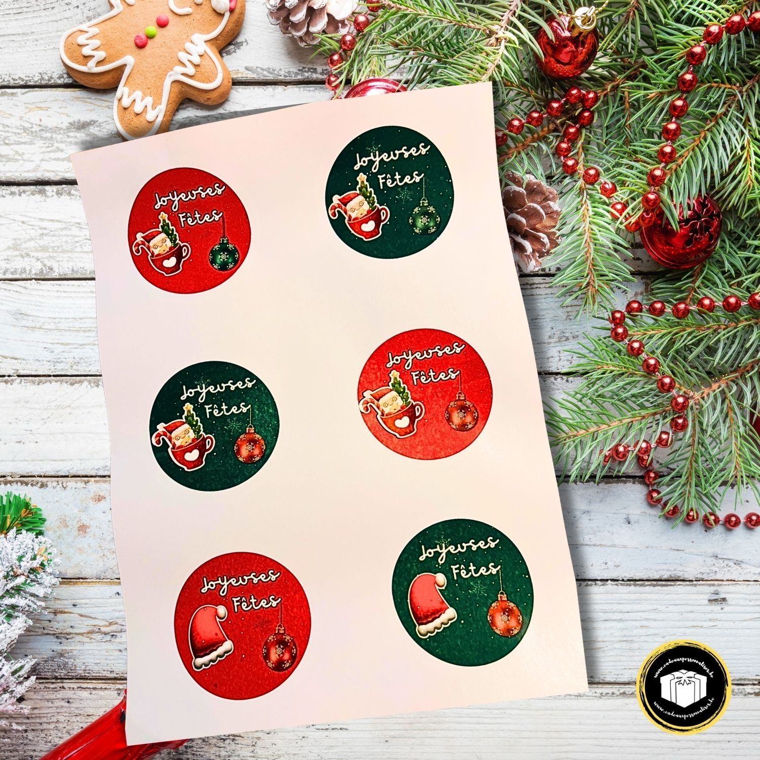 Étiquette autocollante Joyeuses fêtes