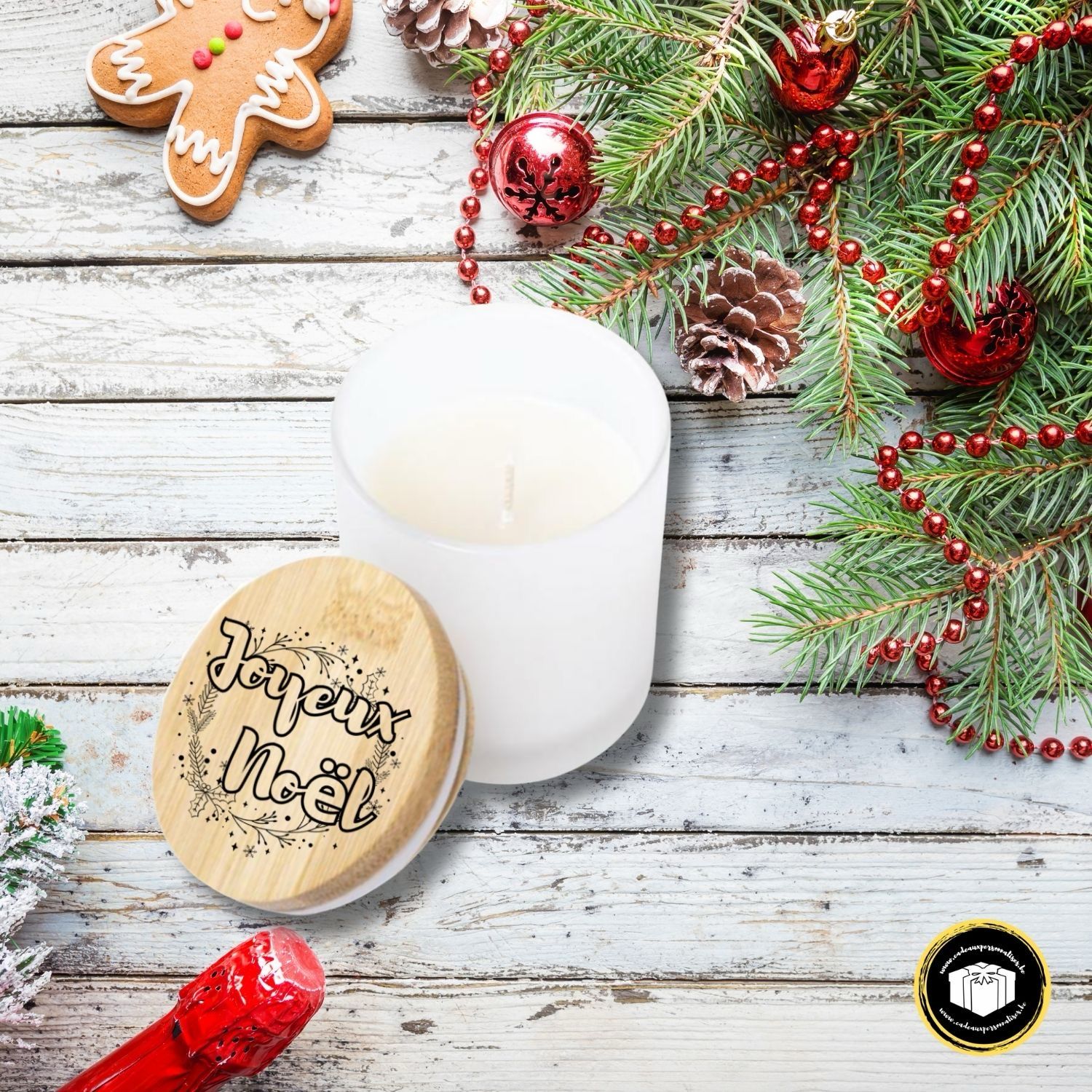 Bougie Joyeux Noël en verre avec couvercle