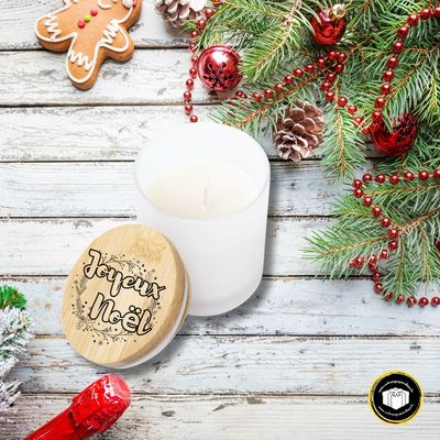 Bougie Joyeuses Fêtes en verre avec bouchon Bougie Joyeuses Fêtes en verre avec bouchon