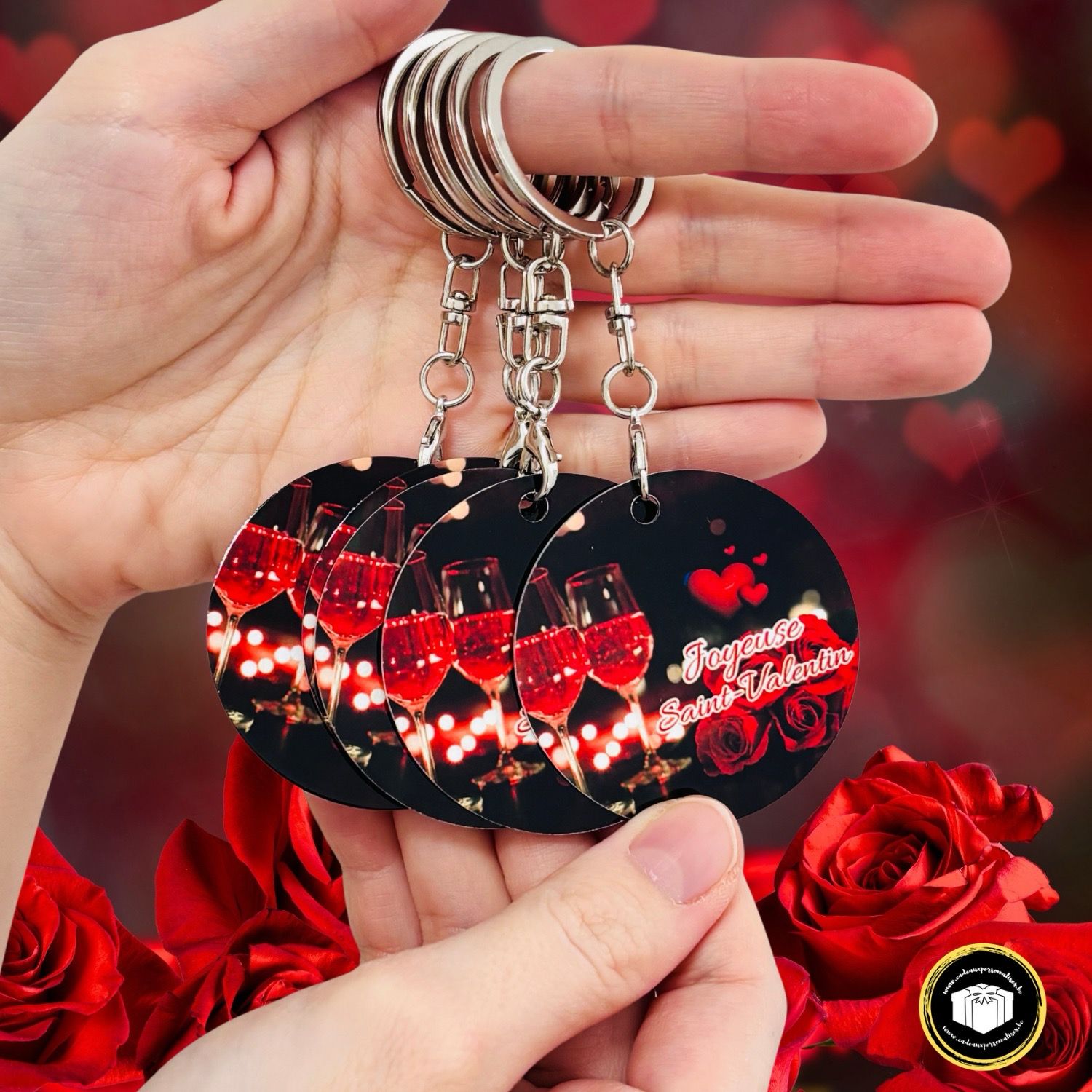 Porte-clés double face en métal – Joyeuse Saint-Valentin